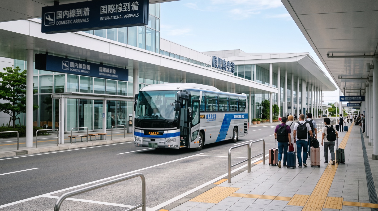 鹿児島空港ターミナルとリムジンバス乗り場 — 鹿児島中央駅まで約40分